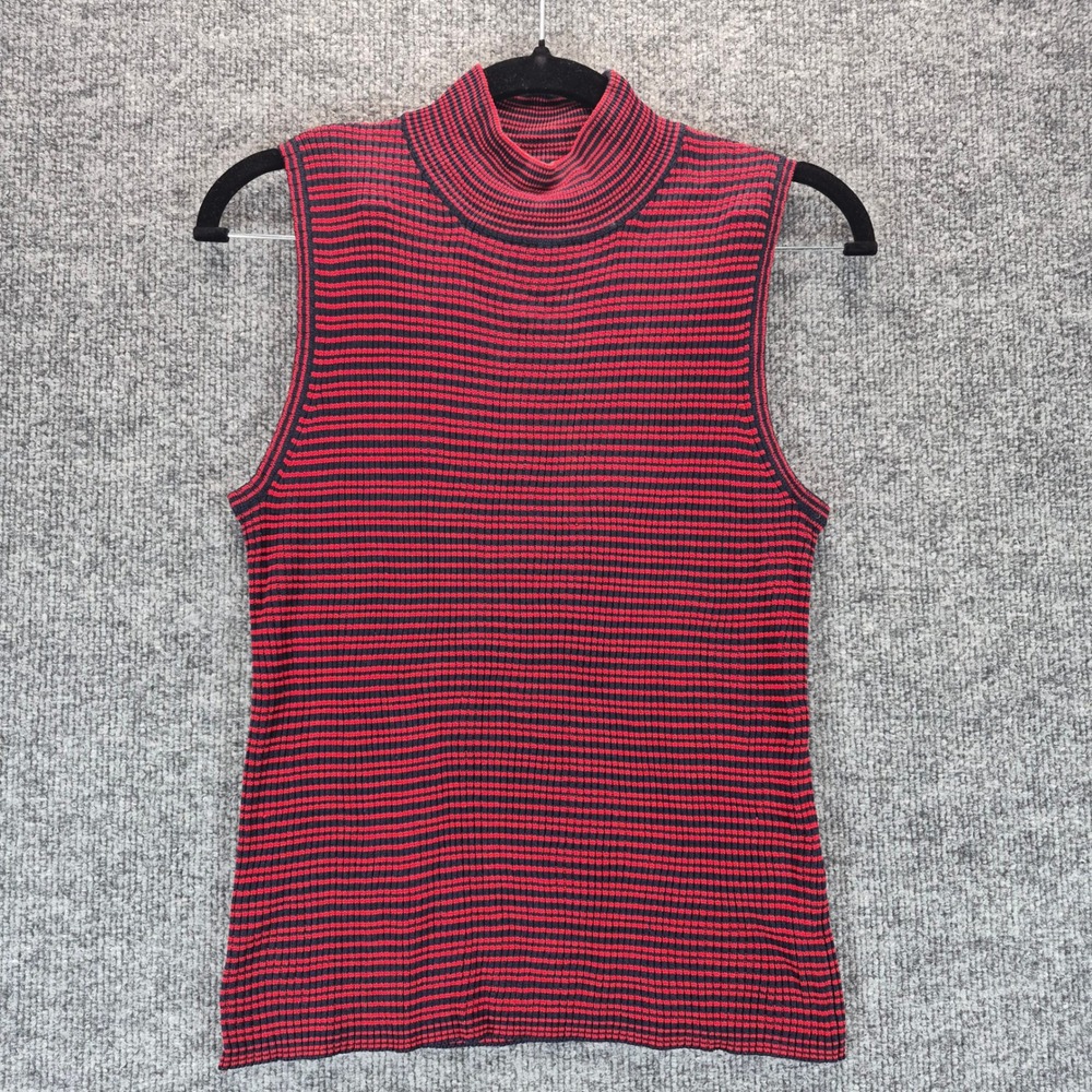 August Silk Tank Top Striped Mock Neck Size‎ M Red Black Women